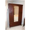 Image 1 : Antique single door mahogany wardrobe with raised panel design, three quarter mirror and drawer in b