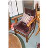 Image 2 : Pair of oak framed open arm Dutch side chairs with woven carpet style upholstery and two throw pillo