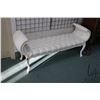 Image 1 : Mid 20th century French sleigh style button tufted Damask upholstered bed end bench on cabriole supp