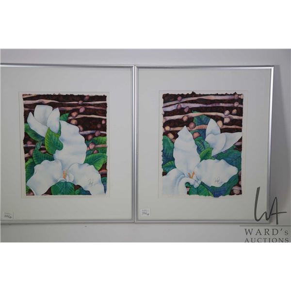 Two framed floral watercolour paintings,  Twiggy Thing-Again  and  Under Avalon II  each hand signed