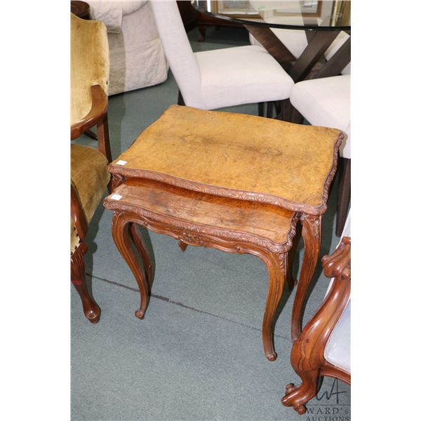 Matched grain burled walnut nesting tables