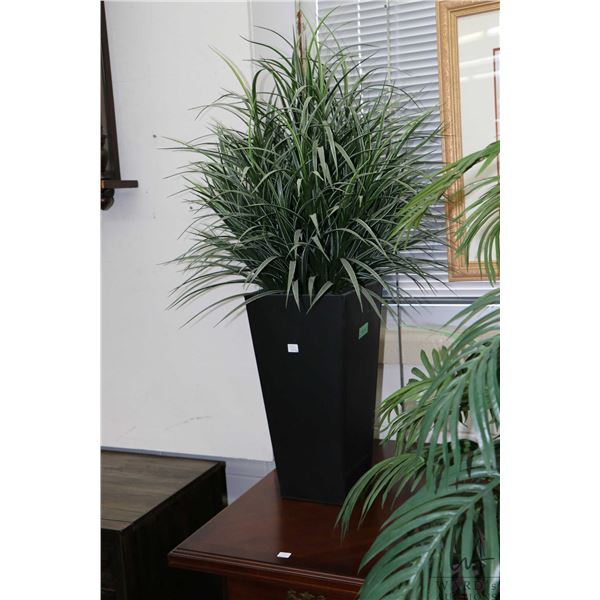 Two artificial plants including one in 24" pot and a 20" pot, plus greenery