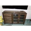 Image 1 : Three drawer console with two glazed door section made by Kincaid, 35" X 54"