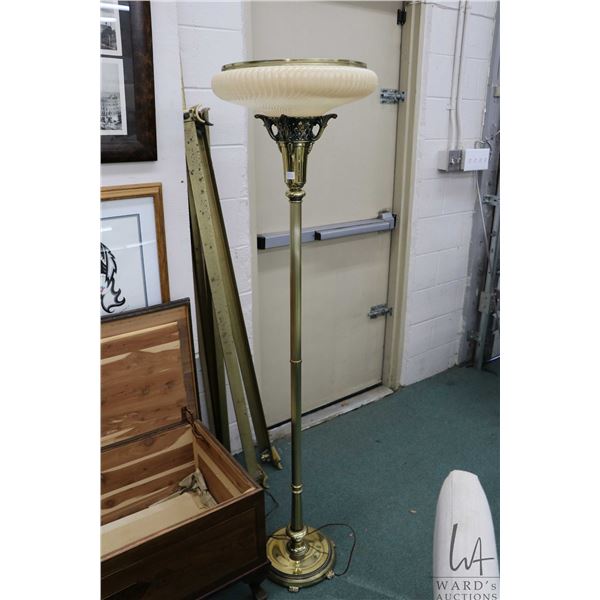 Vintage brass torche lamp with glass shades, needs rewiring