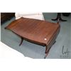 Image 1 : Mid 20th century coffee table with matched grain top and drop leaves, lyre supports and brass capped