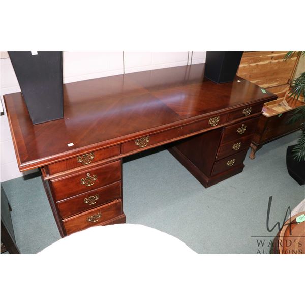 Semi contemporary double pedestal executive office desk with matched grain top, 72" X 32"