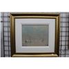 Image 1 : Gilt framed oil on canvas painting of a commercial boats and buoy under a cloudy sky and signed by a