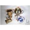 Image 1 : Brass champagne bucket, a brass samovar style drink container on stand with spigot and spirit burner