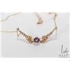 Image 2 : 14kt yellow gold, seed pearl and amethyst gemstone wing motif pendant on delicate 14kt gold neck cha
