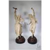 Image 1 : Pair of antique Ernest Rancoulet 21 1/2" spelter figures including girl with tambourine and boy with