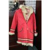 Image 1 : Inuit hand crafted woman's parka with pink shell and rayon lined tan liner with wolf trimmed hood, s