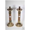 Image 1 : Pair of brass and copper alter candlesticks, note: engraved bases, see photos, 13 3/4" in height