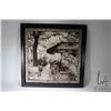 Image 2 : Two framed print including a a snowy wooded scene by artist Ray Hendeishah and a large French cafe d