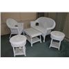 Image 1 : Five piece wicker furniture set including settee arm chair and three side tables