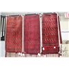 Image 1 : Three small scatter rug with red background and geometric design, 23" X 48", 22" X 49" and 19" X 42"