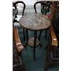 Image 1 : Hand carved and floral motif occasional table with under shelf, 16 1/2" diameter