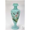 Image 1 : Antique green Bristol glass vase with hand painted flowers, 13" in height