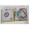 Image 1 : Selection of sterling silver jewellery including Scottish lion motif brooch, two bangles, neck chain