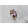 Image 1 : Birks 10kt yellow gold ring set with purple amethyst style gemstone and two accent diamonds, size 11