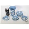 Image 1 : Selection of Wedgwood blue Jasperware including 6" vase, lidded dresser jar and five small pin trays