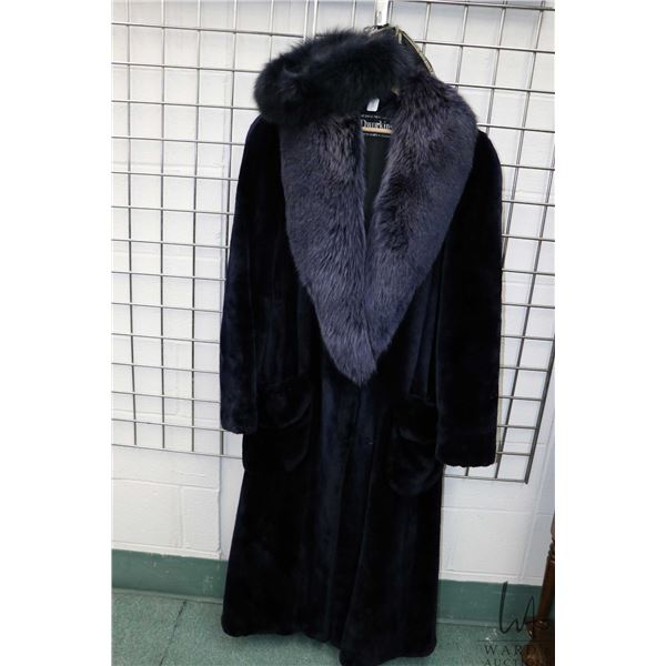 Ladies deep navy almost purple full length fur coat labeled Dworkins- The House that Fur Built, Over