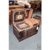 Image 1 : Antique dome top steamer trunk with oak and metal binding, fitted lid and removable fitted tray. Mos
