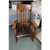 Image 1 : Antique quarter cut oak rocking chair with leather upholstery, needs some tlc