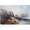 Image 2 : Antique framed oil on board painting of a figure transversing a rocky sea shore, marked on verso C. 