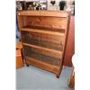 Image 1 : Unusual quarter cut oak stacking bookcase with sliding glass doors and drawer base, note top glass p