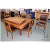 Image 1 : Antique quarter cut oak dining table 50" X 43" plus three 20" original oak framed and soft wood inse