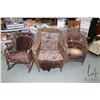 Image 1 : Three antique wicker chairs including rocker, large arm chair and a tub style chair