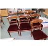 Image 1 : Set of seven antique mahogany dining chairs including two carvers with burgundy velvet upholstered s