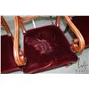 Image 2 : Set of seven antique mahogany dining chairs including two carvers with burgundy velvet upholstered s