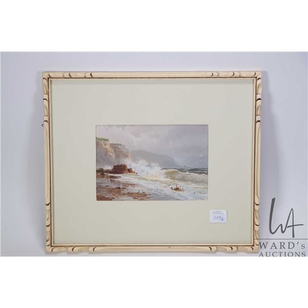 Two antique watercolour paintings including a sailing ship and crashing waves, both signed by artist