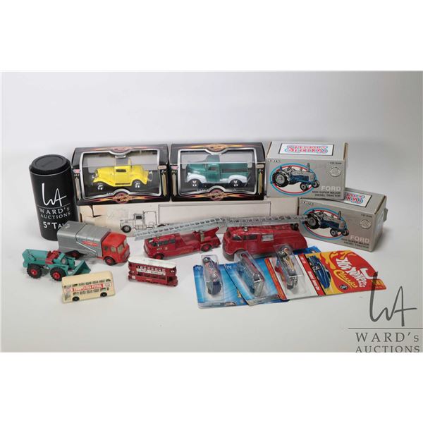 Selection of vintage die cast including Hot Wheels, Dinky fire engine, Matchbox, Lesney, new in box 