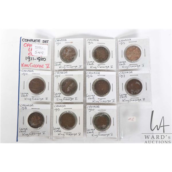 Ten Canadian large cents, all King George V 1911 through to 1920