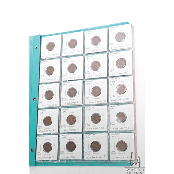 Thirty three Canadian pennies dating 1937-1968 inclusive