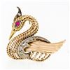 Image 1 : Vintage 14k Gold 0.28 ctw Round Diamond Twisted Wire Bird Swan Brooch Pin Pendan