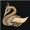 Image 2 : Vintage 14k Gold 0.28 ctw Round Diamond Twisted Wire Bird Swan Brooch Pin Pendan