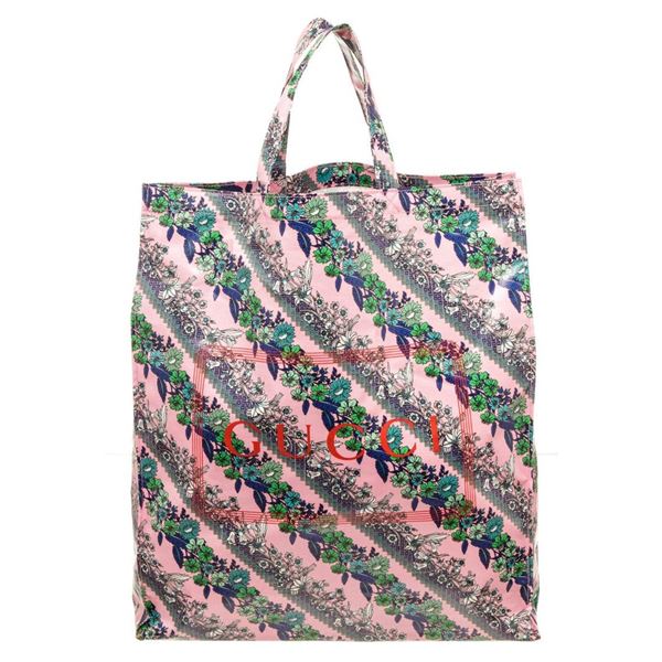 Gucci Floral Pink Coared Canvas Tote Bag