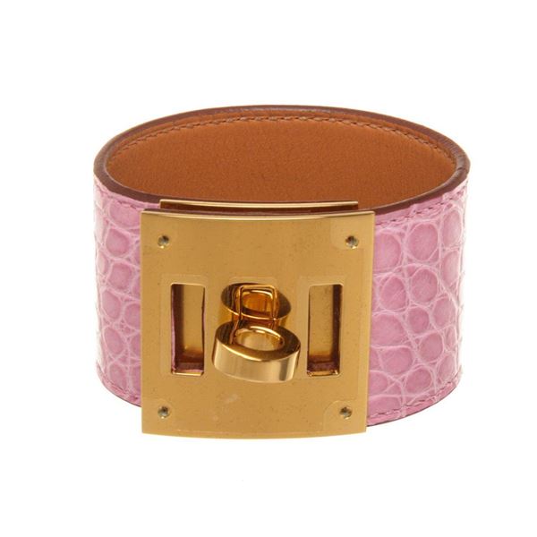 Hermes Pink Leather Kally Dog Bracelet