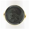 Image 1 : Vintage 14K Yellow Gold Round Carved Hematite Intaglio Trojan Round Platter Ring