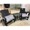 Image 1 : 2 SUNBRELLA BLACK-GREY PATIO CHAIRS WITH MATCHING SIDE TABLE WITH GLASS