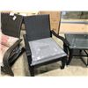 Image 2 : 2 SUNBRELLA BLACK-GREY PATIO CHAIRS WITH MATCHING SIDE TABLE WITH GLASS
