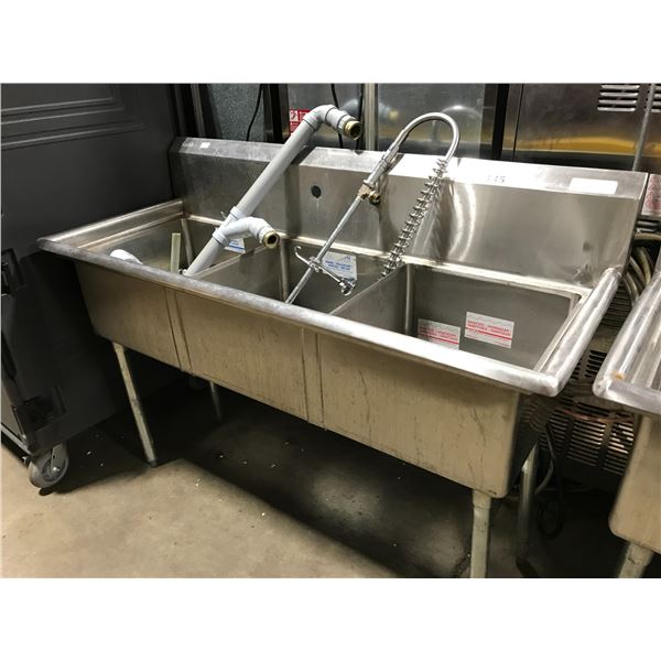 EFI 60X24X36" TRIPLE BASIN STAINLESS STEEL SINK WITH RINSER