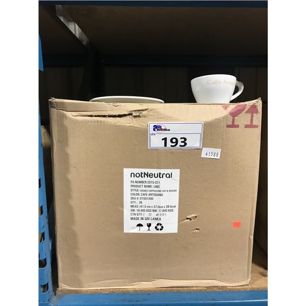 BOX OF 36 COMMERCIAL CAFE ARTIGIANO DOUBLE CAPPUCCINO CUP & SAUCER SETS