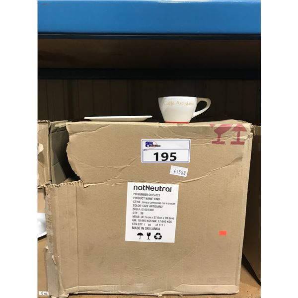 BOX OF 36 COMMERCIAL CAFE ARTIGIANO DOUBLE CAPPUCCINO CUP & SAUCER SETS