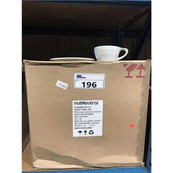 BOX OF 36 COMMERCIAL CAFE ARTIGIANO DOUBLE CAPPUCCINO CUP & SAUCER SETS