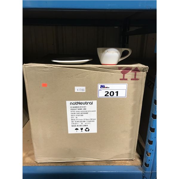 BOX OF 36 COMMERCIAL CAFE ARTIGIANO DOUBLE CAPPUCCINO CUP & SAUCER SETS