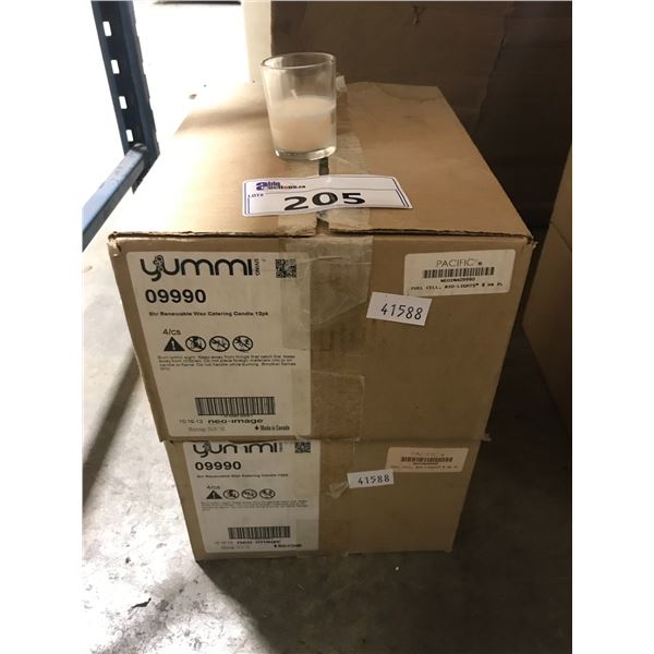 YUMMI 09990 8HR RENEWABLE WAX CATERING CANDLES. 48 PER BOX. 2 BOXES.